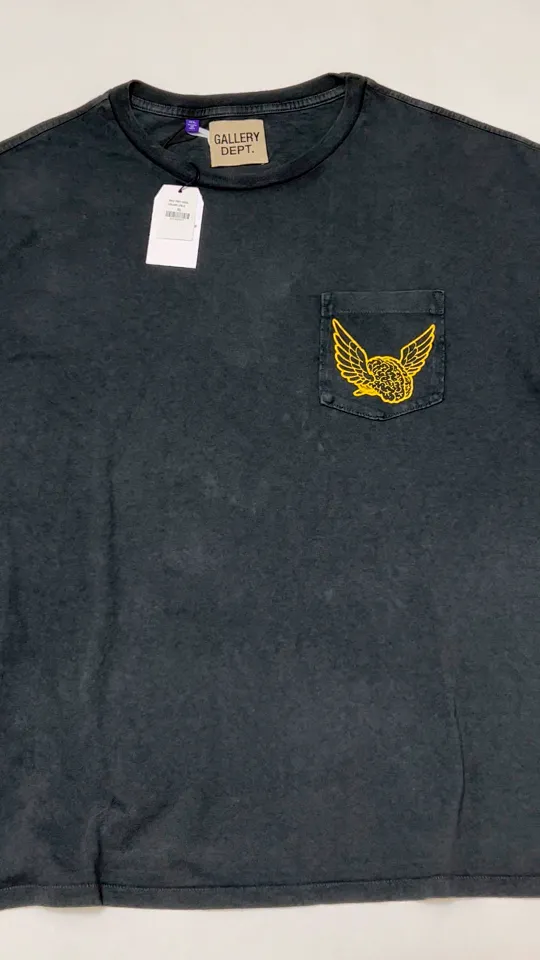 GALLERY DEPT. FLYING BRAIN POCKET TEE/WASHED BLACK Flying Brain Pocket TEE Washed Black S-XL Cylindrical Side Seam Seamless Genuine Fabric Heavy Industry Heavy Washing Garment Dyeing Bones with a Distinctive Old Feel Original American Loose Fit God Tailoring Original Same Main Mark/Washing Mark/Origin Mark